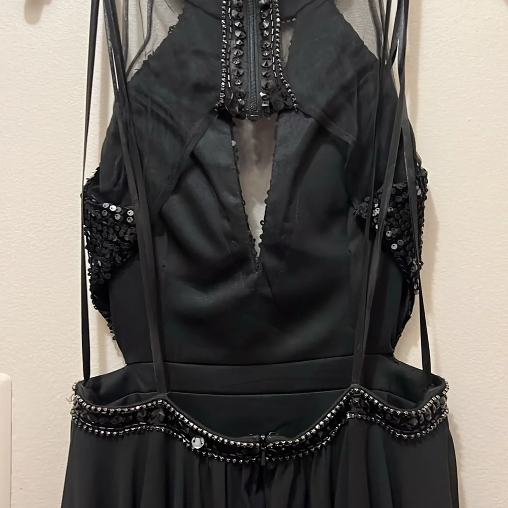 AZARIA BRIDAL SIZE 10 BLACK CUT OUT SIDE MESH W/ SEQUIN BLACK PARTY EVENT DRESS - Picture 9 of 12